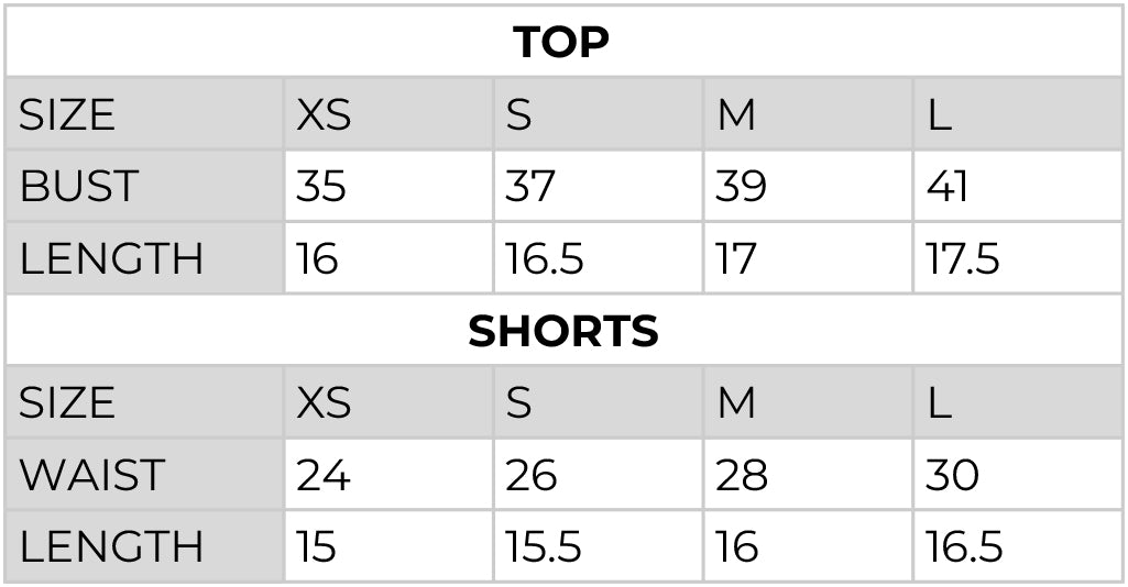 Size Chart B for Lea Co-ords