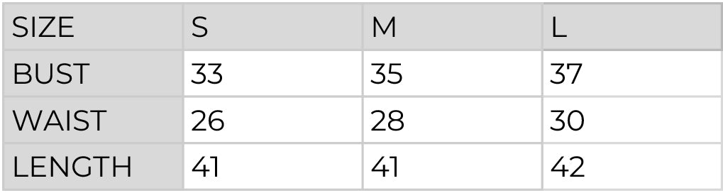 Size Chart C for Emily Dress