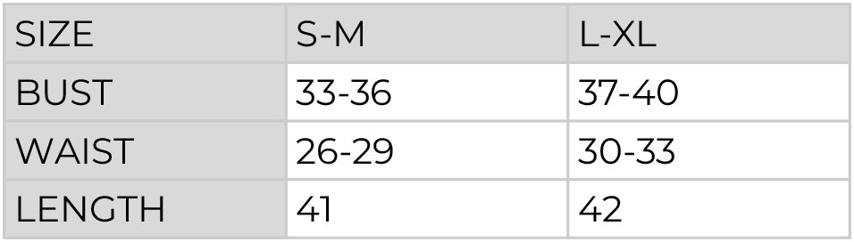 Size Chart A for Mia Dress